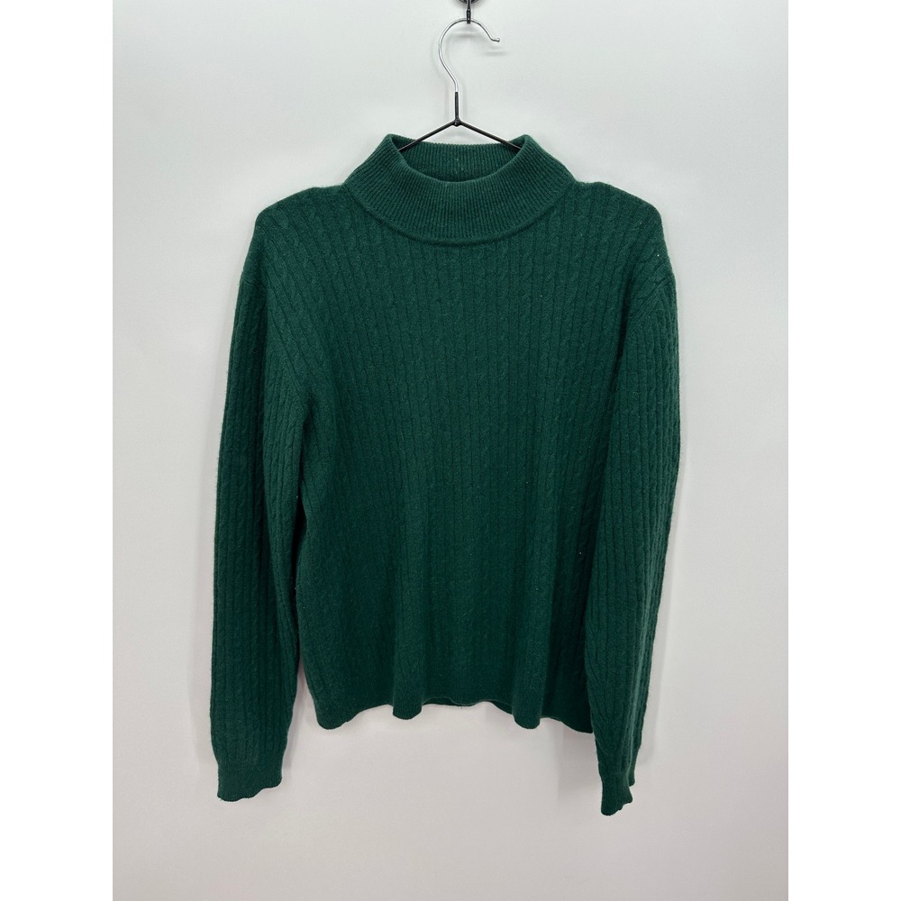 Parisian Signature Dark Green 100% Cashmere Mock Neck Cable Knit Sweater Mens M